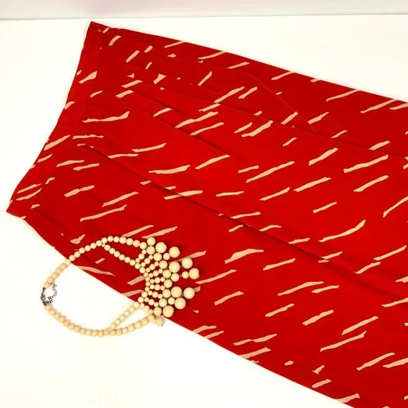 Vintage Christian Dior Red  Silk Wrap Front Midi Skirt Luxury Size 10 - Picture 12 of 16